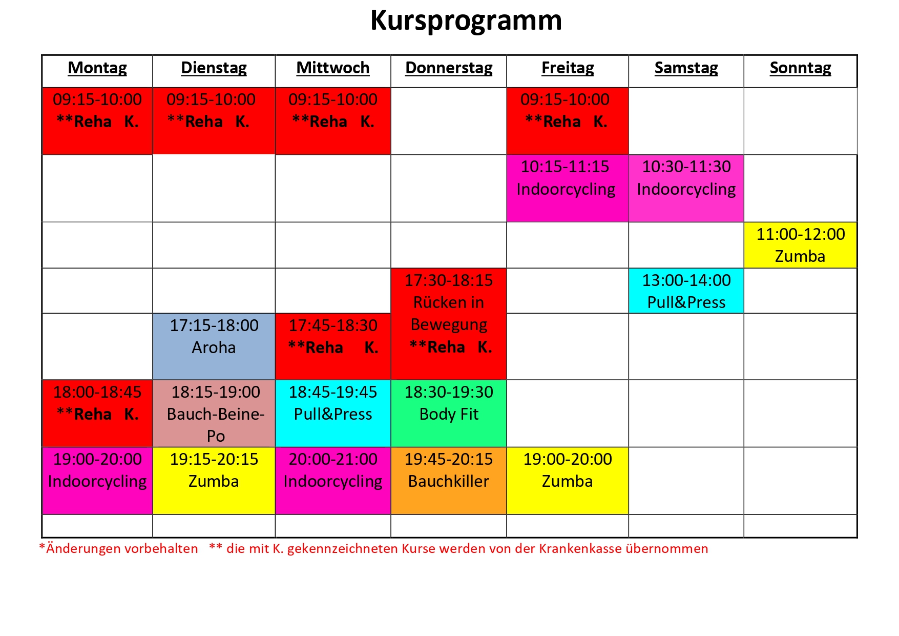 aktueller Kursplan – Stay-Fit Wadgassen